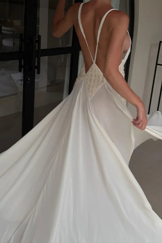 Backless V Neck Boho Dress