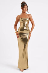 Shiny Bodycon Evening Gown Maxi Dress