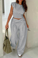 Designer Style Oversized Crop Top Straight Pants Set