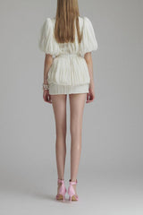 High Waist Ruched 3D Floral Mini Dress