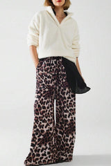 Chic Leopard Print Relaxed Wide Leg Pants