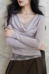 Mock Two Piece Draped Lace Knit Top