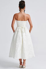 Solid Jacquard Strapless A-Line Party Dress