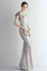 Glitter High Neck Mermaid Slit Formal Dress Silver / S