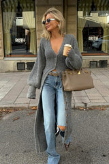 Grey Oversized Longline Knit Overcoat