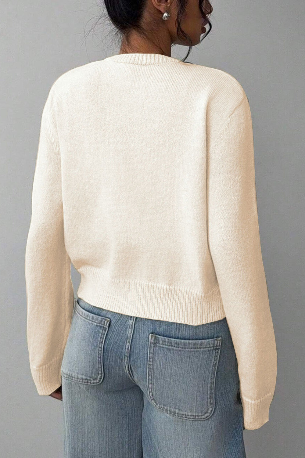 Lightweight Round Neck Button Cardigan S / Beige