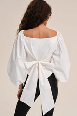 Corset Back Bow Puff Sleeve Blouse