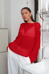 Openwork Round Neck Oversized Sweater