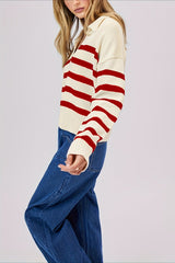 Striped Wool Collar V Neck Sweater