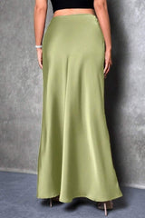 Silky Solid High Waist Satin Maxi Skirt