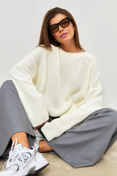 Casual Crew Neck Loose Solid Sweater