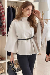Belted Wool Cape Coat White / S