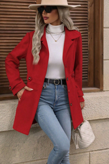 Solid Notch Lapel Buttoned Elegant Wool Blend Christmas Outerwear