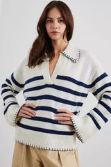 Striped Color Block Polo Sweater Blue / S