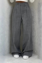 Button High Waist Solid Long Fluid Pants