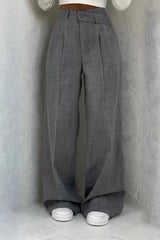 Button High Waist Solid Long Fluid Pants