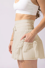 Pleated Tie High Waist Short Skirt