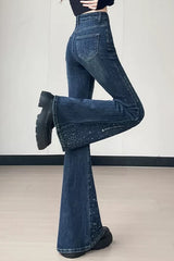 Sparkly Rhinestone High Waist Flare Jeans