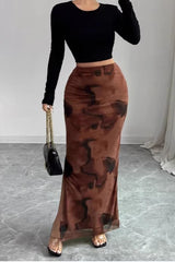 Mesh High Waist Split Casual Skirt