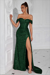 Beaded Bustier High Slit Formal Dress