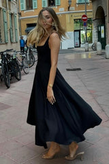 Solid Square Neck Sleeveless Cocktail Dress