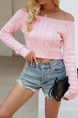 Cable Knit Boat Neck Cropped Knit Top