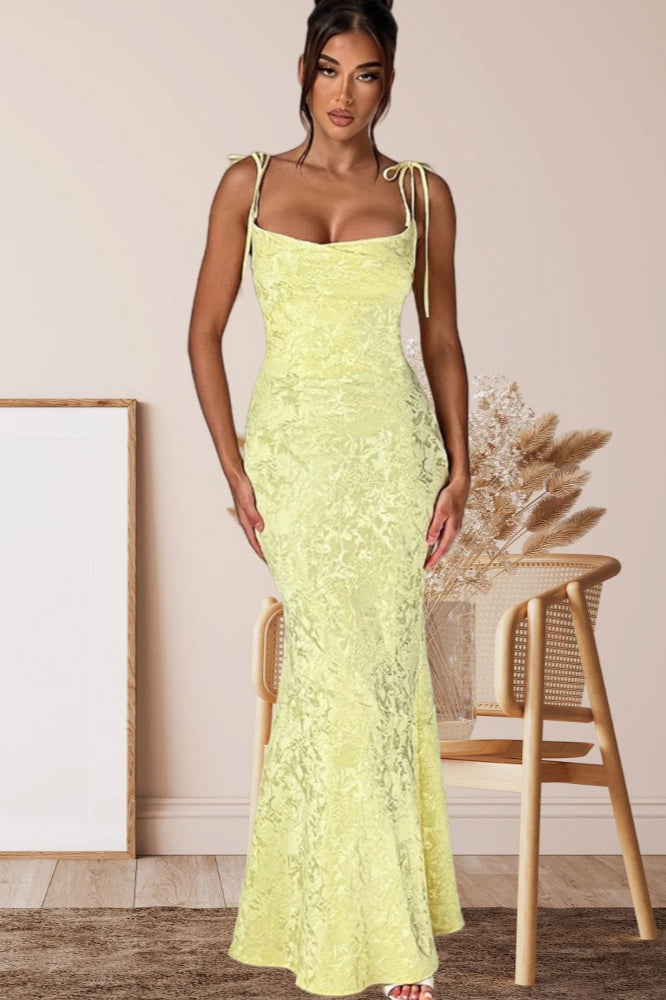 Solid Sash Backless Mermaid Formal Dress S / Yellow