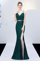 Sexy Slim Fishtail Party Dress with Belt Green / S