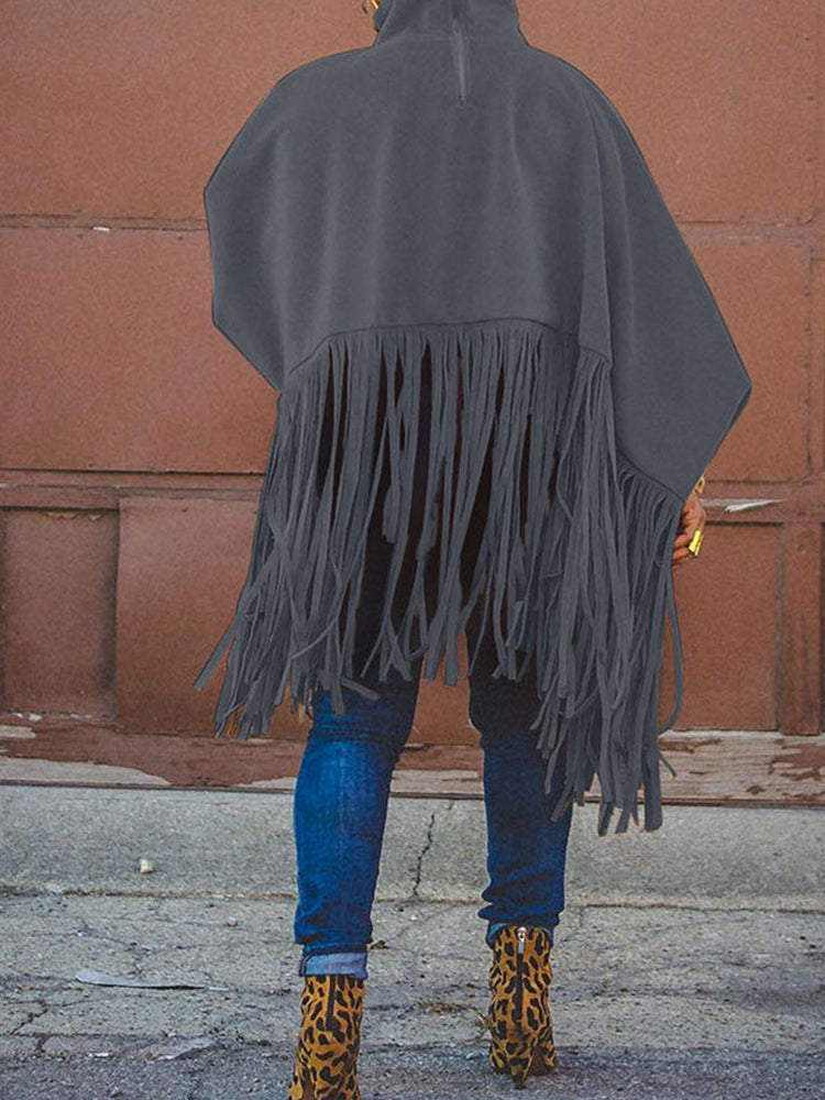 Solid Fringed Suede Top Sweatshirts & Hoodies L