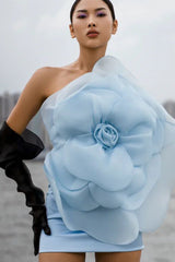 One Shoulder 3D Floral Bodycon Floral Dress