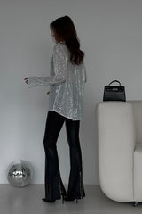 Sexy Sequin Lapel Long Sleeve Shirt