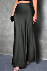 Silky Solid High Waist Satin Maxi Skirt