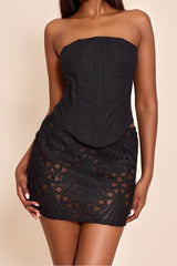 Elastic Waist Sheer Panel Cutout Bodycon Skirt