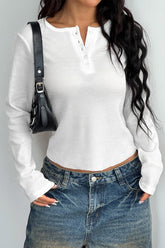 Button-Front Long Sleeve Knit Top