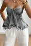Embroidered Trim Plaid Tie Front Tube Top