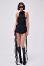 Asymmetric Rose Halter Mini Dress