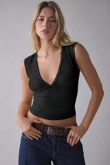 Deep V Ruched Sleeveless Tank Top