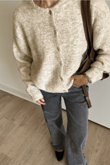 Solid Color Wool Blend Cardigan M / Beige