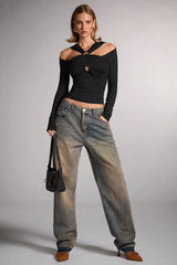 Black Off Shoulder Bodycon Blouse