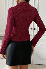 V Neck Striped Long Sleeve Blouse