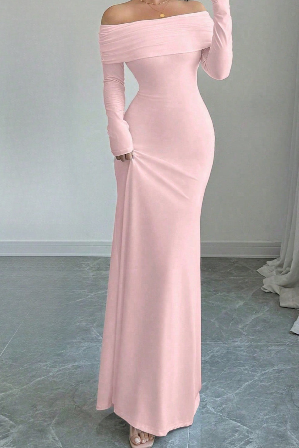 Off Shoulder Ruched Bodycon Formal Dress S / Pink