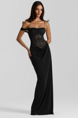 Solid Lace Panel Bodycon Formal Dress S / Black