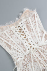Strapless Lace Corset Sheer Mini Dress