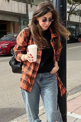Relaxed Fit Mid Length Plaid Blouse