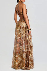 Strapless Lace Up Pleated Boho Dress