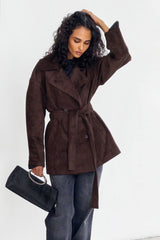 Vintage Brown Suede Tie Waist Overcoat