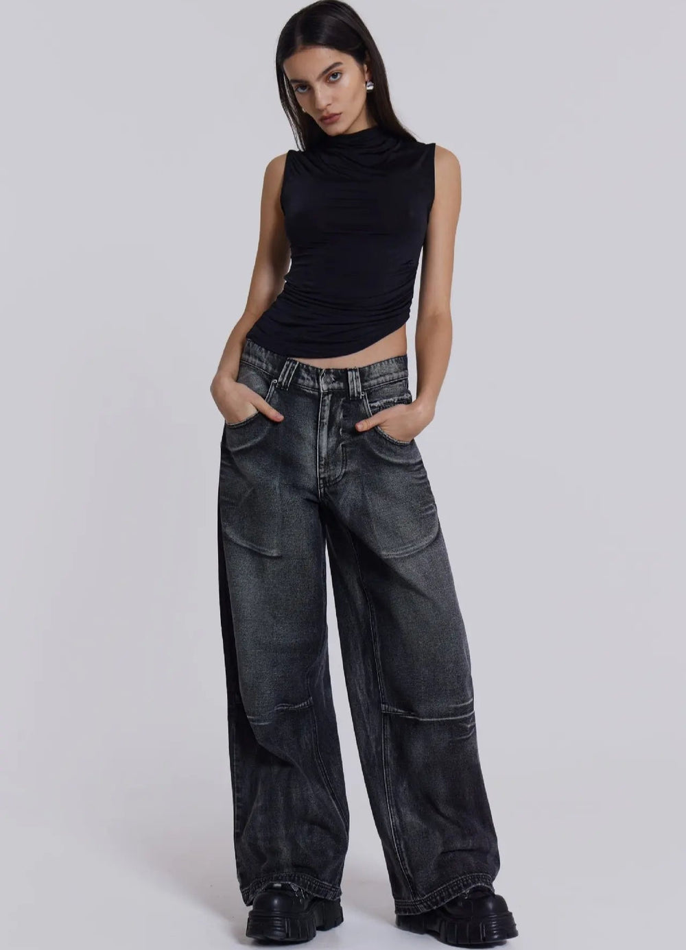 Gradient Wing Print Wide Leg Jeans