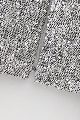 Solid Crew Neck Sequin Tweed Jacket