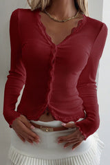 Lace Detail Long Sleeve Knit Top