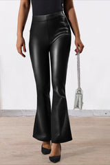Fleece Lined Faux Leather Utility Flared Leggings